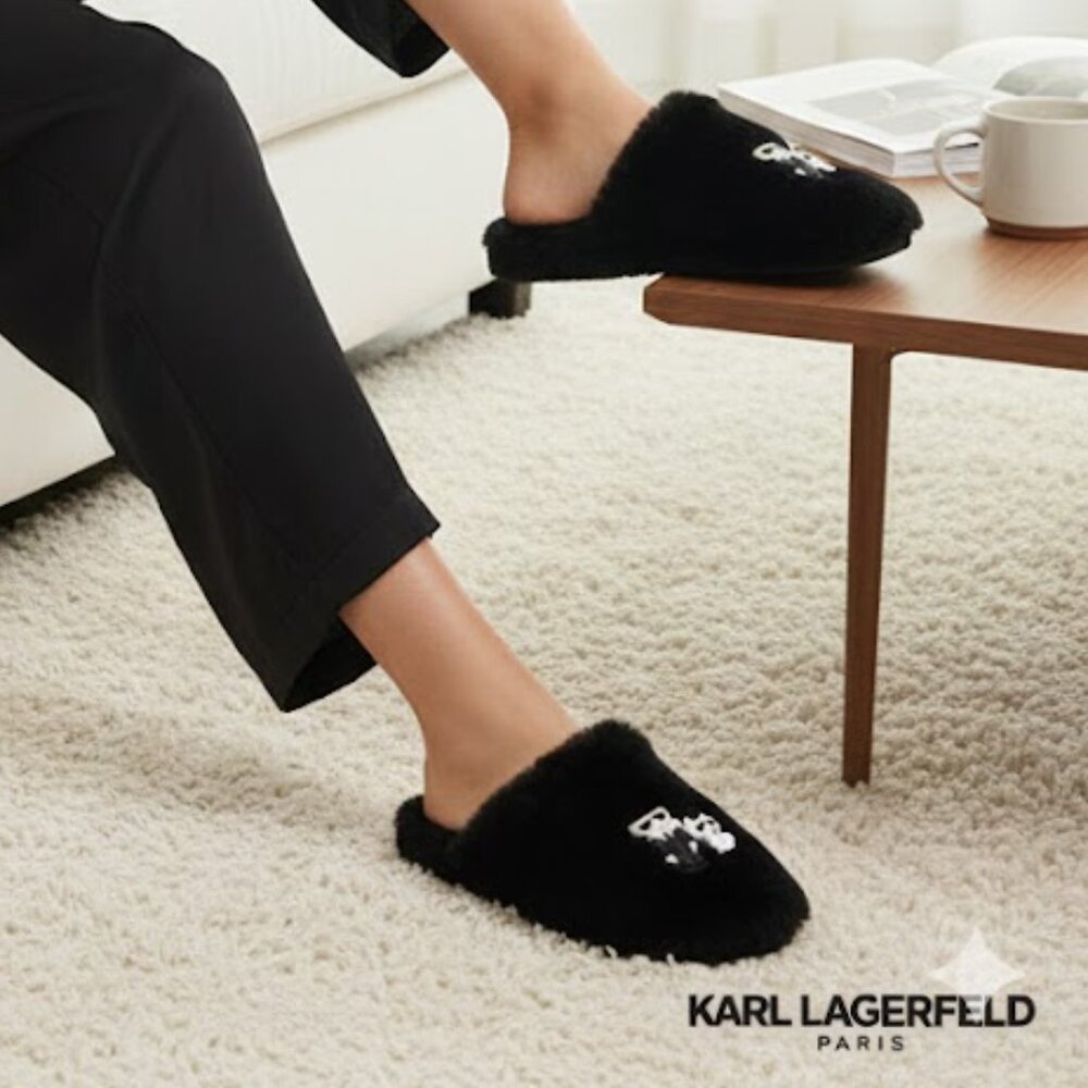 Karl Lagerfeld Paris Julissa Faux Fur Black Women’s Slippers size 7